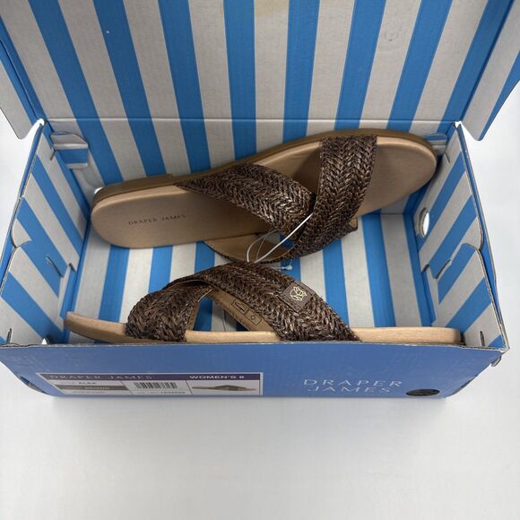 NEW Draper James Women's Size 8 Raffia Cross Strap Slip On Sandals, “Alex” Brown - Picture 12 of 16
